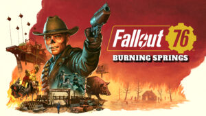 Arte do jogo Fallout 76 Burning Springs com personagens armados