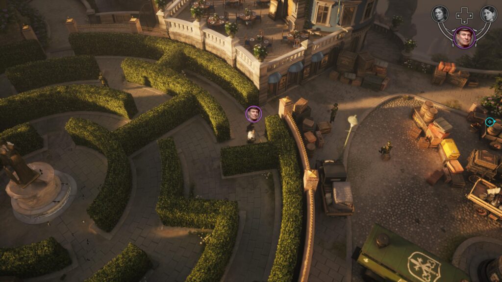 Captura do jogo Eriksholm: The Stolen Dream com exemplo de combate furtivo estratégico